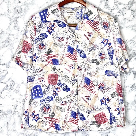 Allison Daley 90s Patriotic Americana Textured Button Up Shirt Women’s 16P - Picture 2 of 14